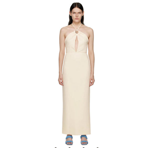 NWT $400 Staud Ivory Abigail Halter Midi Dress Silver Bodycon Sz 0 - Picture 15 of 15